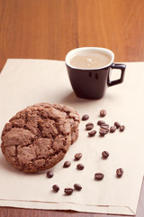 Cup of espresso and chocolate cookies