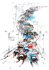 Photo sur Plexiglas Peintures itinéraire automobile