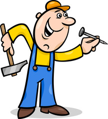worker with nail cartoon illustration