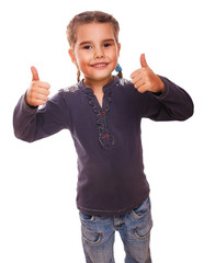 baby girl teenager raised her thumbs up isolated smiling symbol