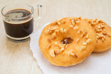 Peanut butter donuts with black coffee