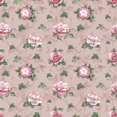 Watercolor pattern with rose illustration