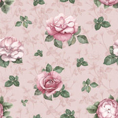 Watercolor pattern with rose illustration