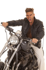 Fototapeta na wymiar man leather jacket mad sit motorcycle
