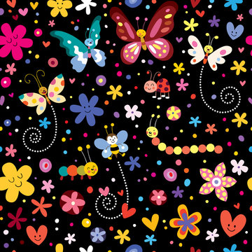 butterflies beetles flowers pattern