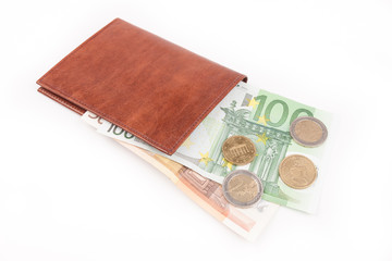 Brown wallet with EU money