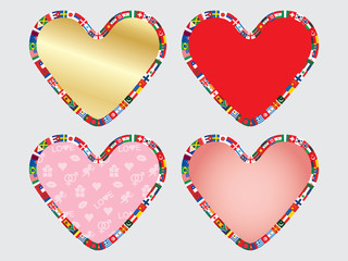 set of valentines with border made of flags icons