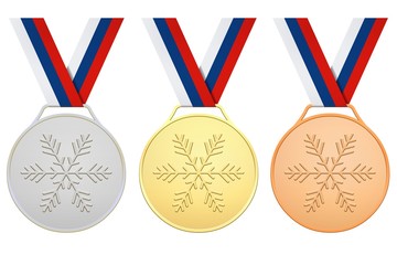 Medals with white, blue, red ribbon for Winter games