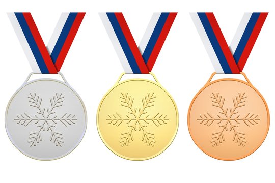 Medals with white, blue, red ribbon for Winter games