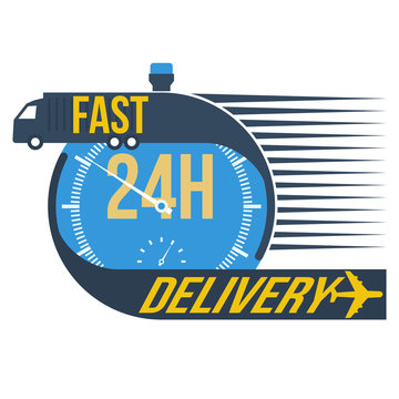 24 Hour Fast Delivery And Stop Watch Symbol, Vector Format