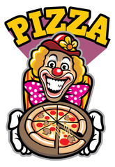 clown presenting the pizza