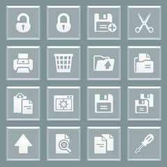 Document white icons on glass buttons.