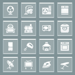Home appliances white icons on glass buttons.