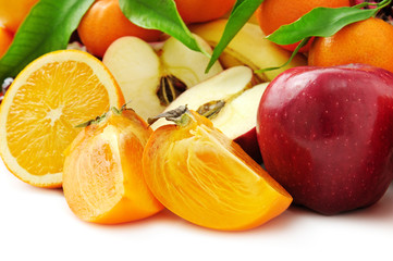 collection fruits on white