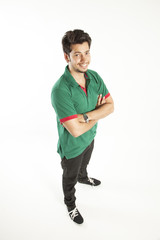 Young man smiling in perspective from top angle