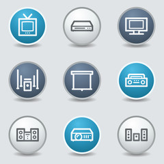 Audio video web icons, circle blue buttons