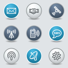 Communication web icons, circle blue buttons