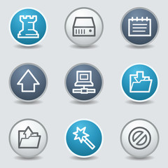 Data web icons, circle blue buttons