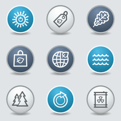 Ecology web icons, circle blue buttons