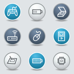 Electronics web icons, circle blue buttons