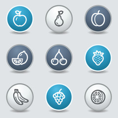 Fruits web icons, circle blue buttons