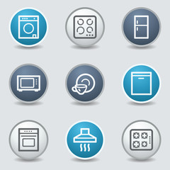 Home appliances web icons, circle blue buttons