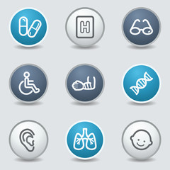 Medicine web icons, circle blue buttons