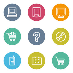 Electronics web icons set 1, color circle buttons