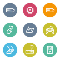 Electronics web icons set 2, color circle buttons