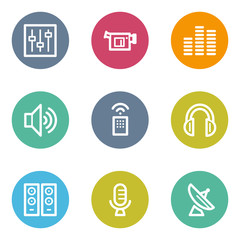 Media  web icons, color circle buttons
