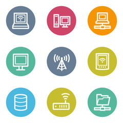Network web icons, color circle buttons