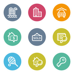 Real estate web icons, color circle buttons