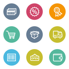 Shopping web icons set 2, color circle buttons