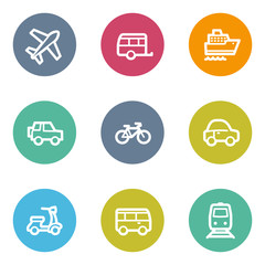 Transport web icons, color circle buttons