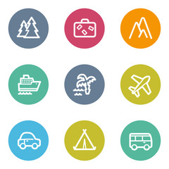 Travel web icons set 1, color circle buttons