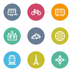 Travel web icons set 2, color circle buttons