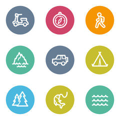 Travel web icons set 3, color circle buttons