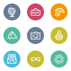 Travel web icons set 5, color circle buttons