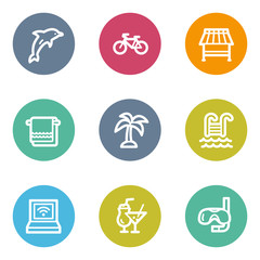 Vacation web icons, color circle buttons