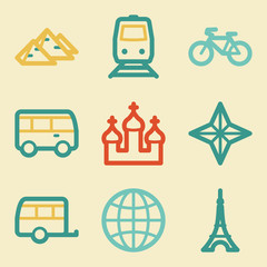 Travel web icons, retro colors