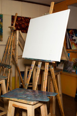 an empty easel. Canvas. palette