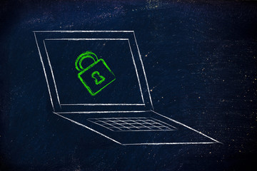 computer with lock: internet security and confidential informati