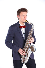 Fototapeta na wymiar Man with saxophone