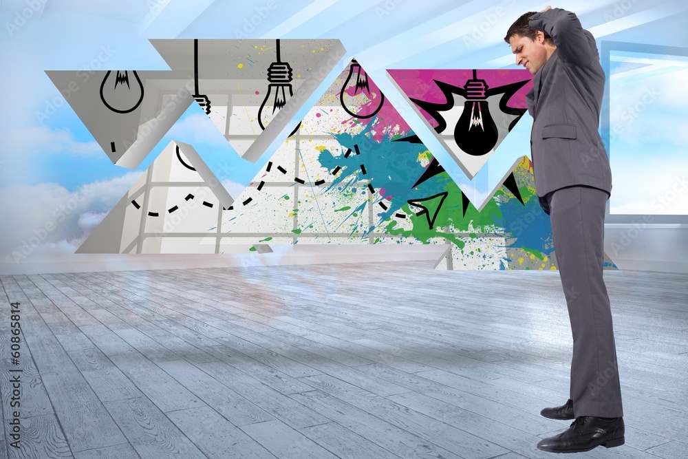 Poster composite image of thinking businessman scratching head