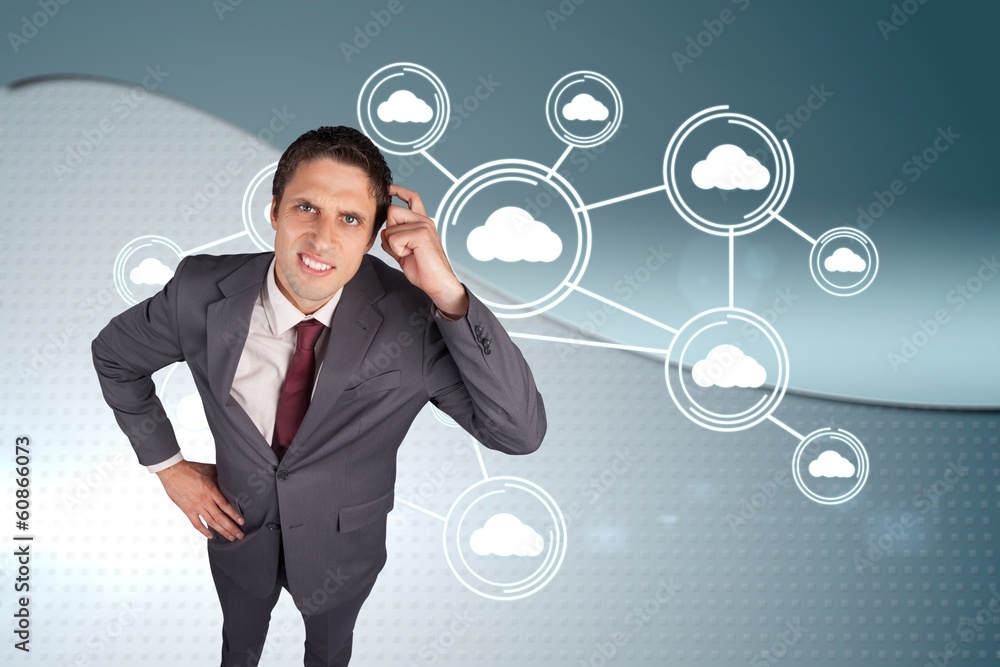 Poster composite image of thinking businessman scratching head