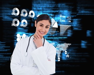 Composite image of smiling female doctor in thinkers pose