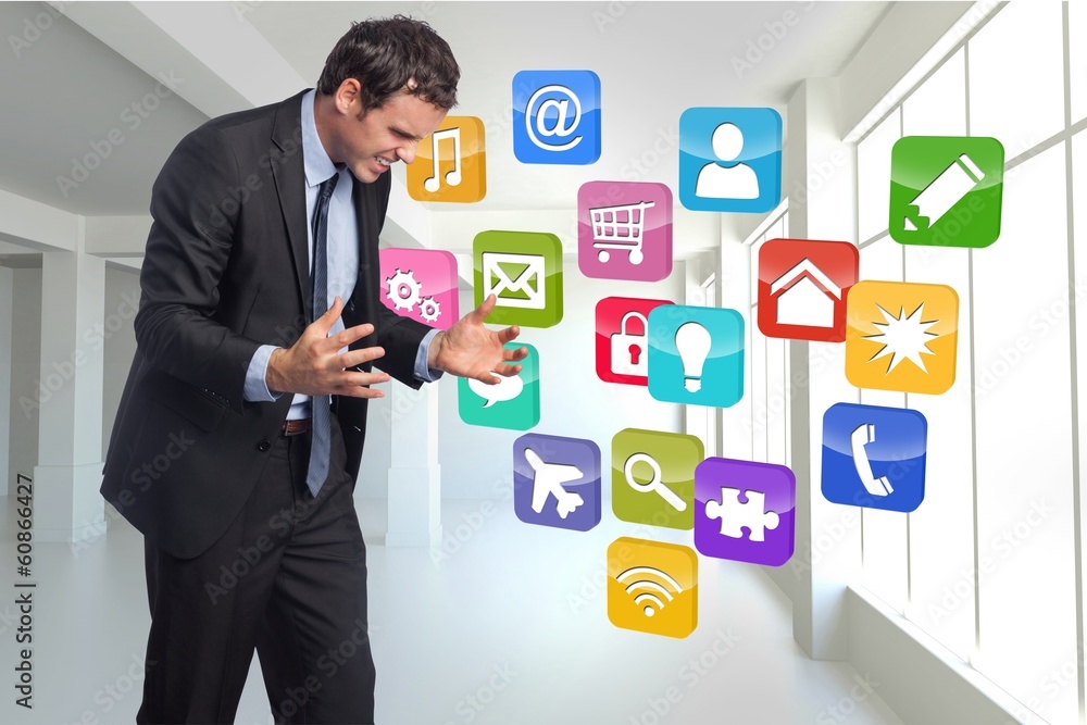 Poster composite image of stressed businessman gesturing