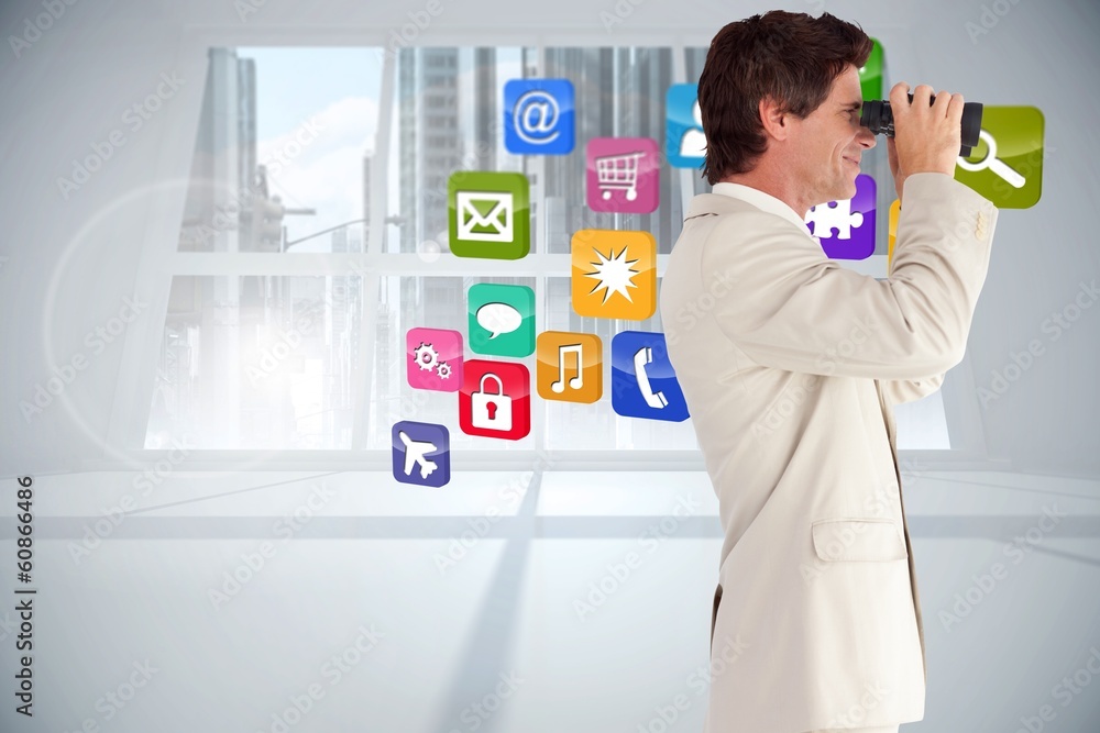 Poster composite image of businessman using binoculars