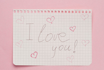 Note paper with message of love