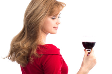 beautiful girl with a glass of red wine